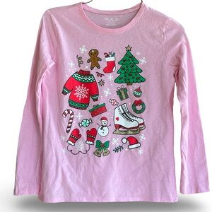 3/$25 The Children’s Place Pink Graphic Christmas Shirt Size Large 10/12